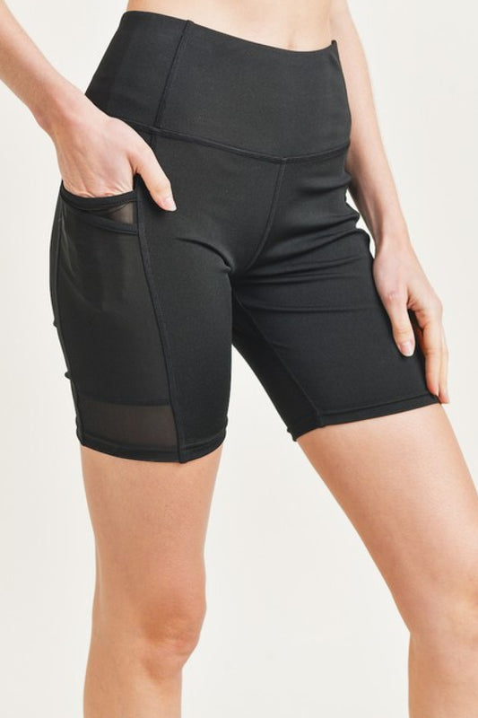 Sheer Mesh Inlay Pocketed Biker Short